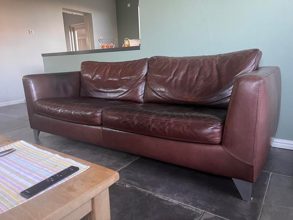 Comfortabele bruine leren bank en stoel Machalke, Ophalen, Gebruikt