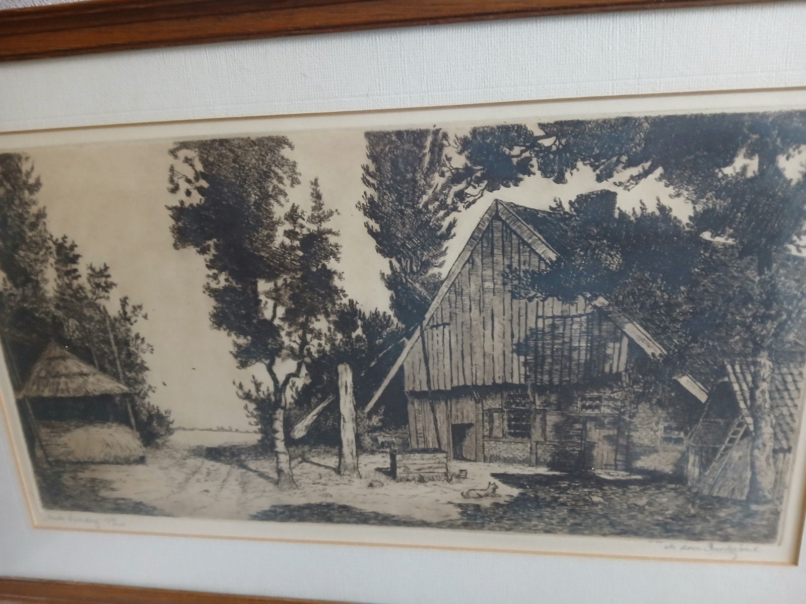 ets " oude boerderij " gemaakt door C.M. van der Woerd, Antiek en Kunst, Ophalen of Verzenden