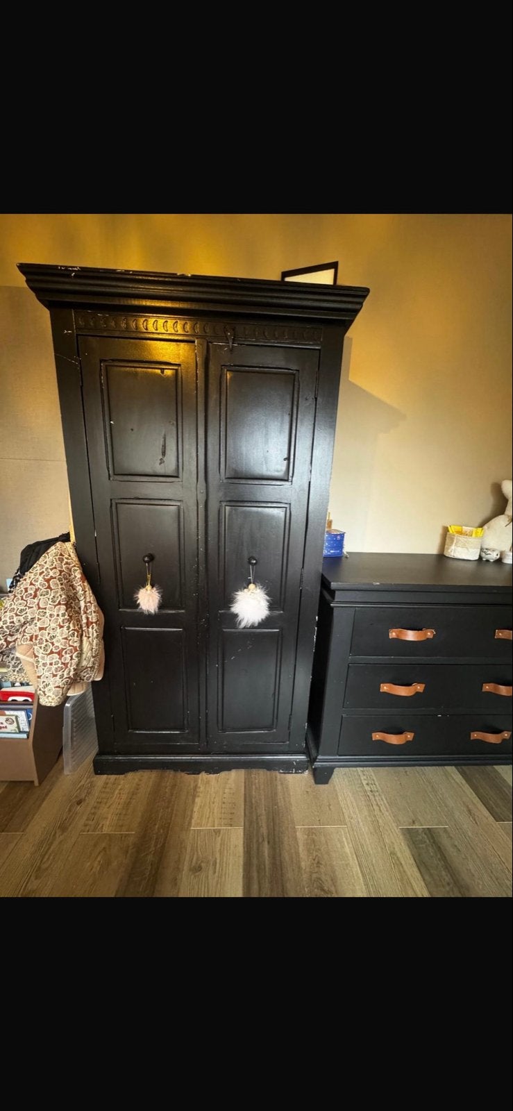 Brocante kast en commode/dressoir set - Zwart, gerestaureerd, Ophalen, Gebruikt, 50 tot 100 cm, 150 tot 200 cm
