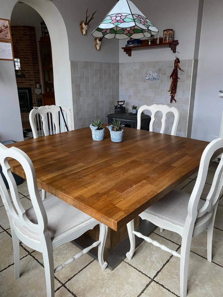 4 Brocante houten stoelen, Huis en Inrichting, Stoelen, Ophalen, Gebruikt, Wit, Vier