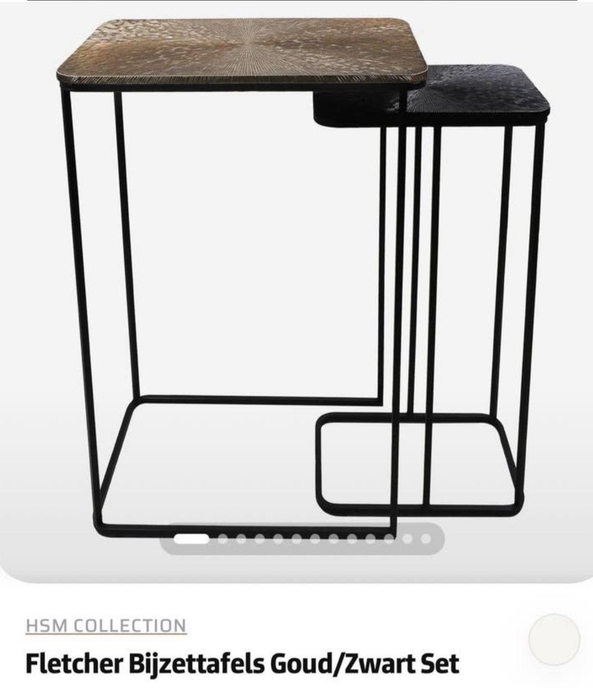 HSM fletcher bijzettafels set nieuw in doos zwart/gold, Minder dan 55 cm, Metaal of Aluminium, Nieuw, Rechthoekig