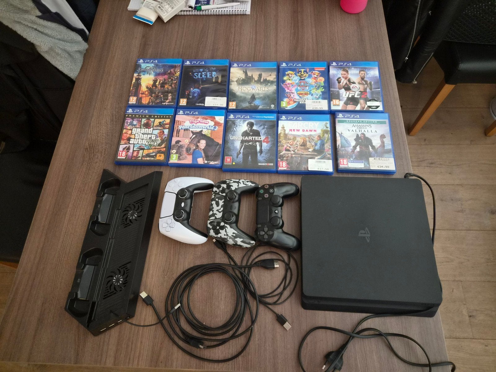 PlayStation 4 Slim 500GB met 3 controllers en 10 games, Ophalen of Verzenden, Met 3 controllers of meer, Slim, 500 GB