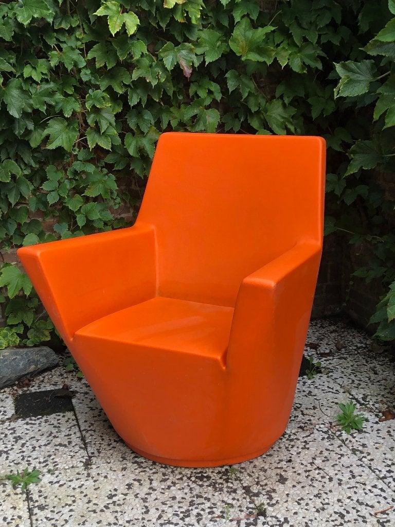 Design feauteuil voor in de tuin - kleur oranje, Tuin en Terras, Ophalen of Verzenden, Gebruikt, Kunststof