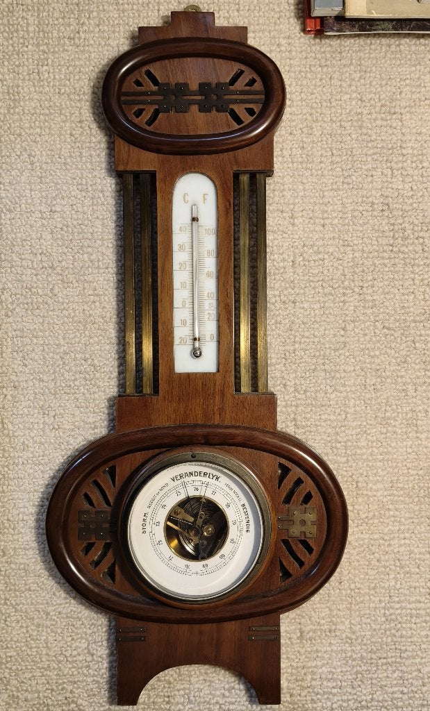 barometer weerstation art deco mahonie, Ophalen of Verzenden
