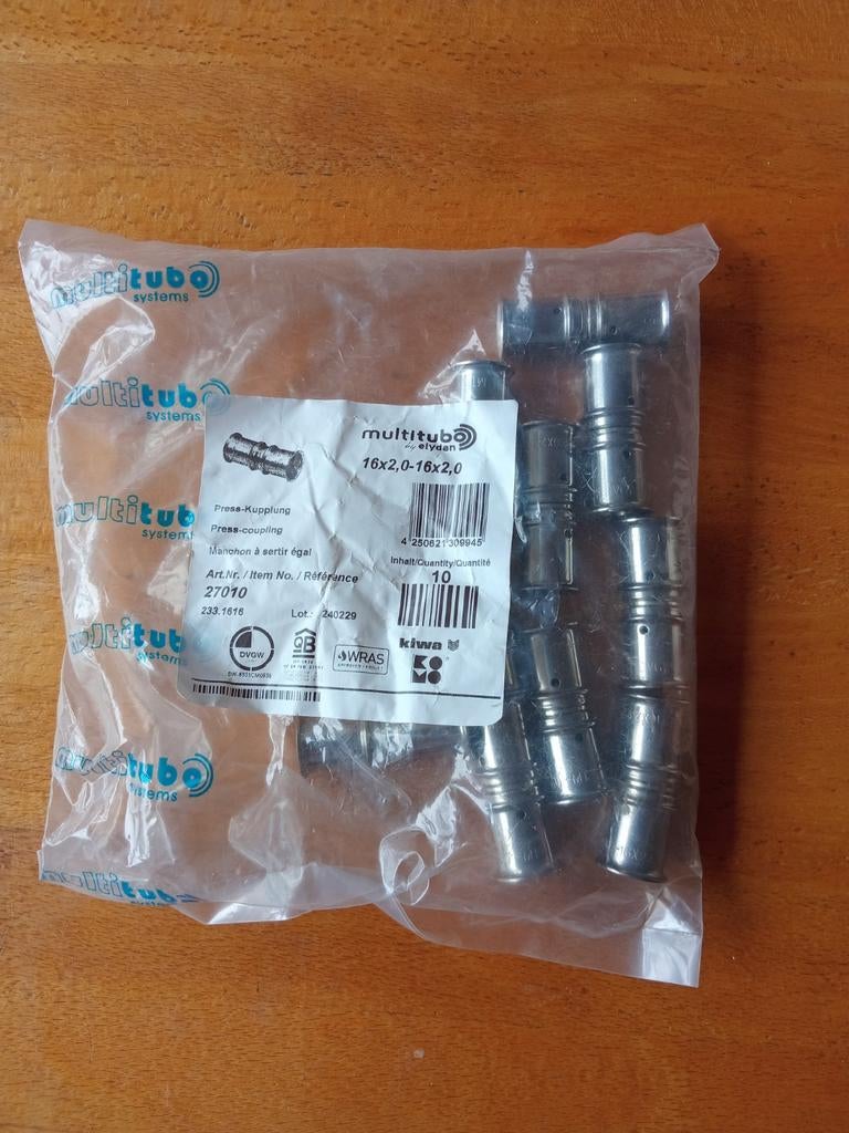 Perskoppelingen 16x2.0 multitubo (uponor), Ophalen of Verzenden, Nieuw, Rvs, Overige typen