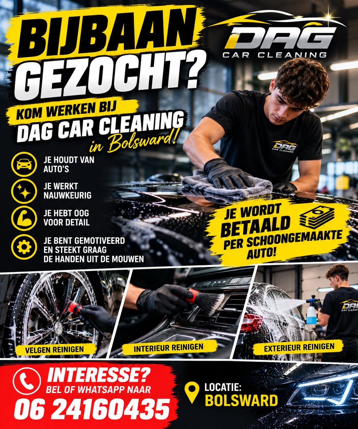 Bijbaan auto poetsen gezocht | DAG Car Cleaning Bolsward, Diensten en Vakmensen
