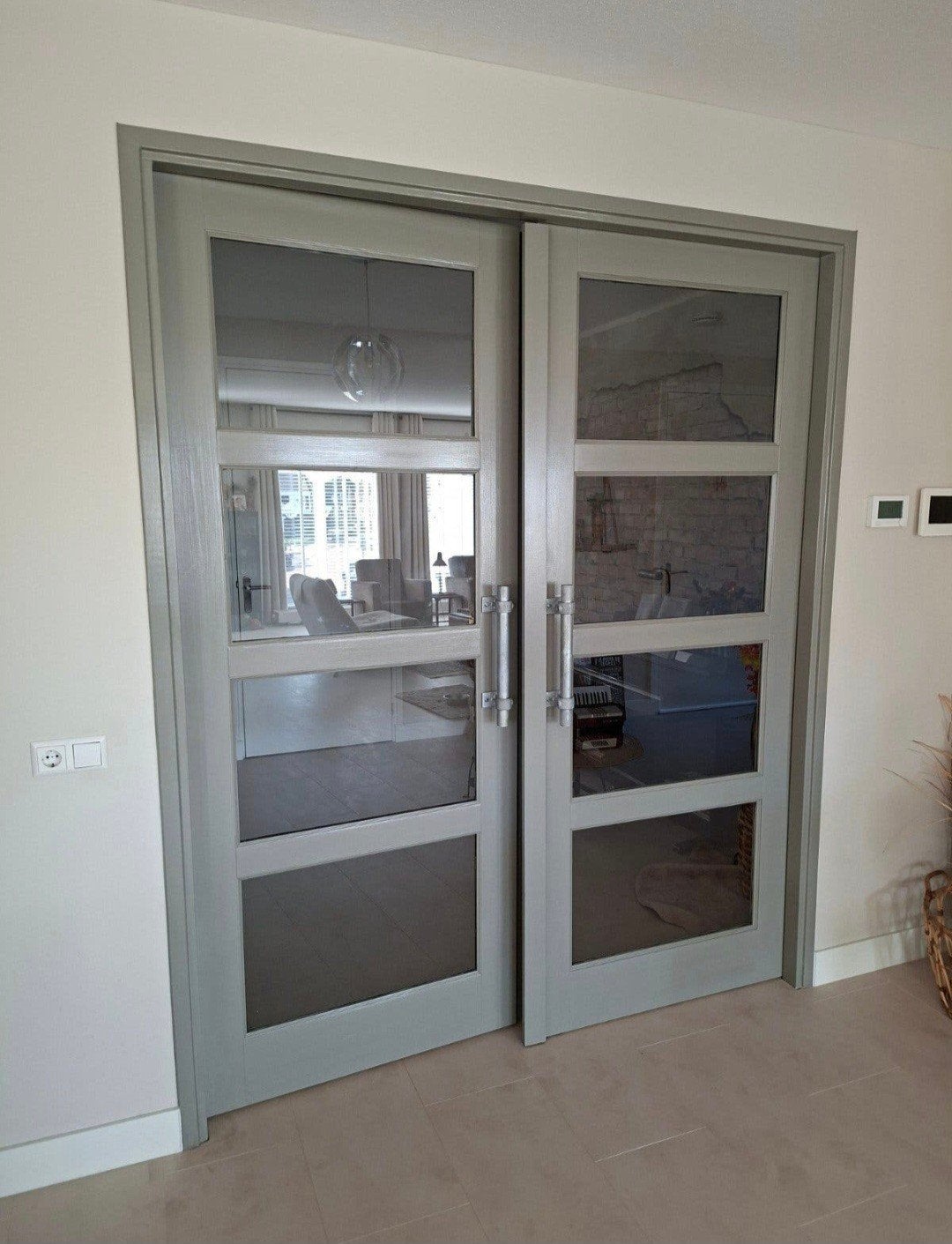 Set stompe binnendeuren met gelaagd glas, Binnendeur, Zo goed als nieuw, Schuifdeur, 200 tot 215 cm