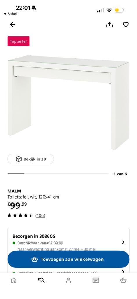 Ikea kaptafel / makeup tafel MALM, Huis en Inrichting, Tafels | Kaptafels, Ophalen, Zo goed als nieuw, 50 tot 100 cm, Minder dan 100 cm