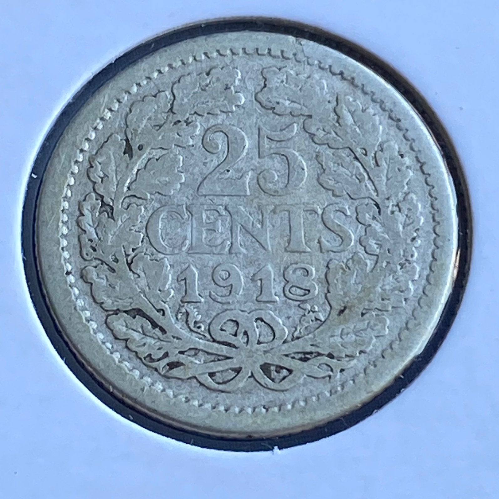 25 Cent / Kwartje uit 1918 van Wilhelmina, Verzenden, Zilver, 25 cent, Koningin Wilhelmina