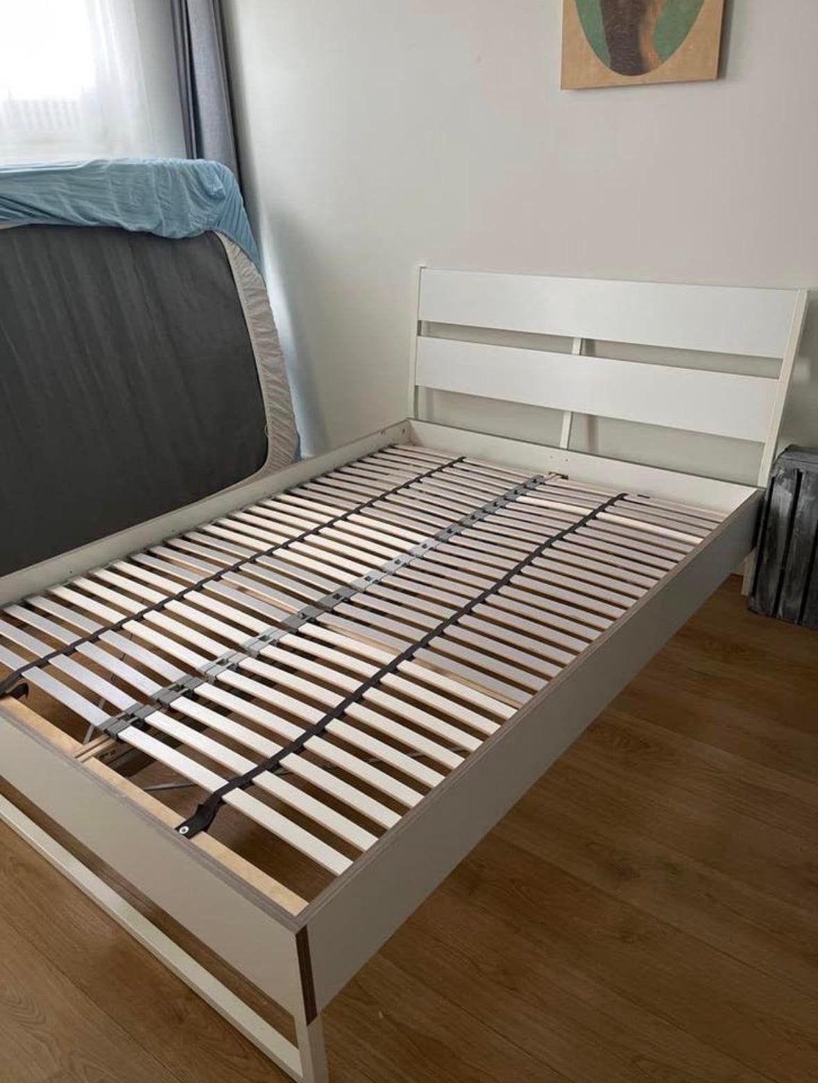 Ikea Trysil bedframe 140x200 met 2x Linsey lattenbodem, Ophalen, Gebruikt, Wit, Tweepersoons