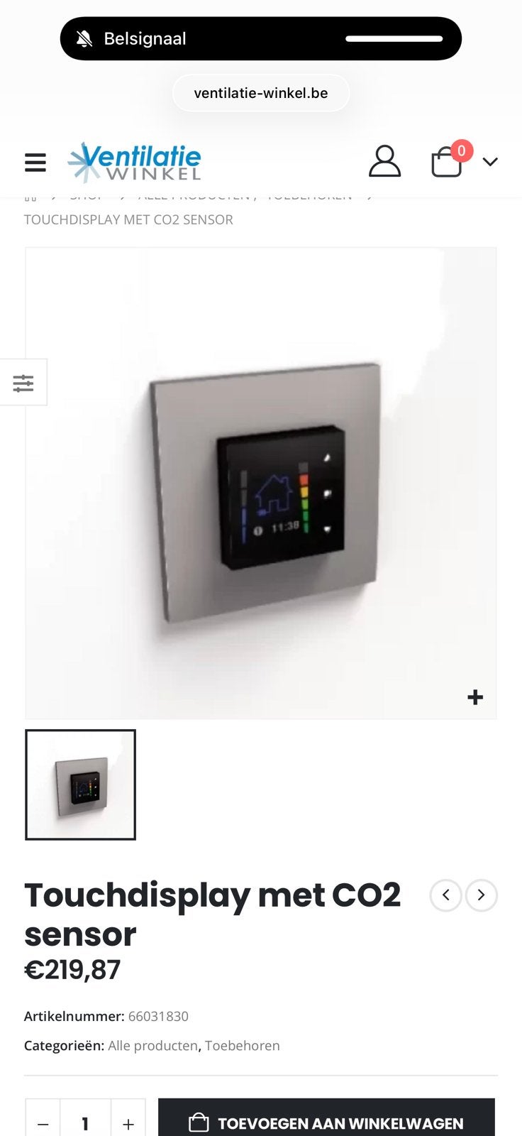 Renson Touch Display bediening CO2 sens WTW unit warmtepomp, Doe-het-zelf en Verbouw, Ventilatie en Afzuiging, Ophalen of Verzenden