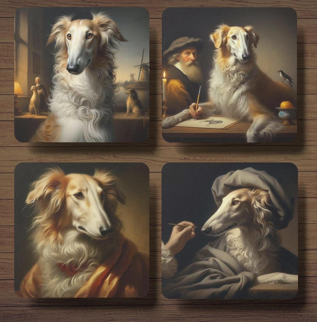 Barsoi Rembrandt stijl onderzetters met houder, Ophalen of Verzenden, Nieuw, Glas of Kopje