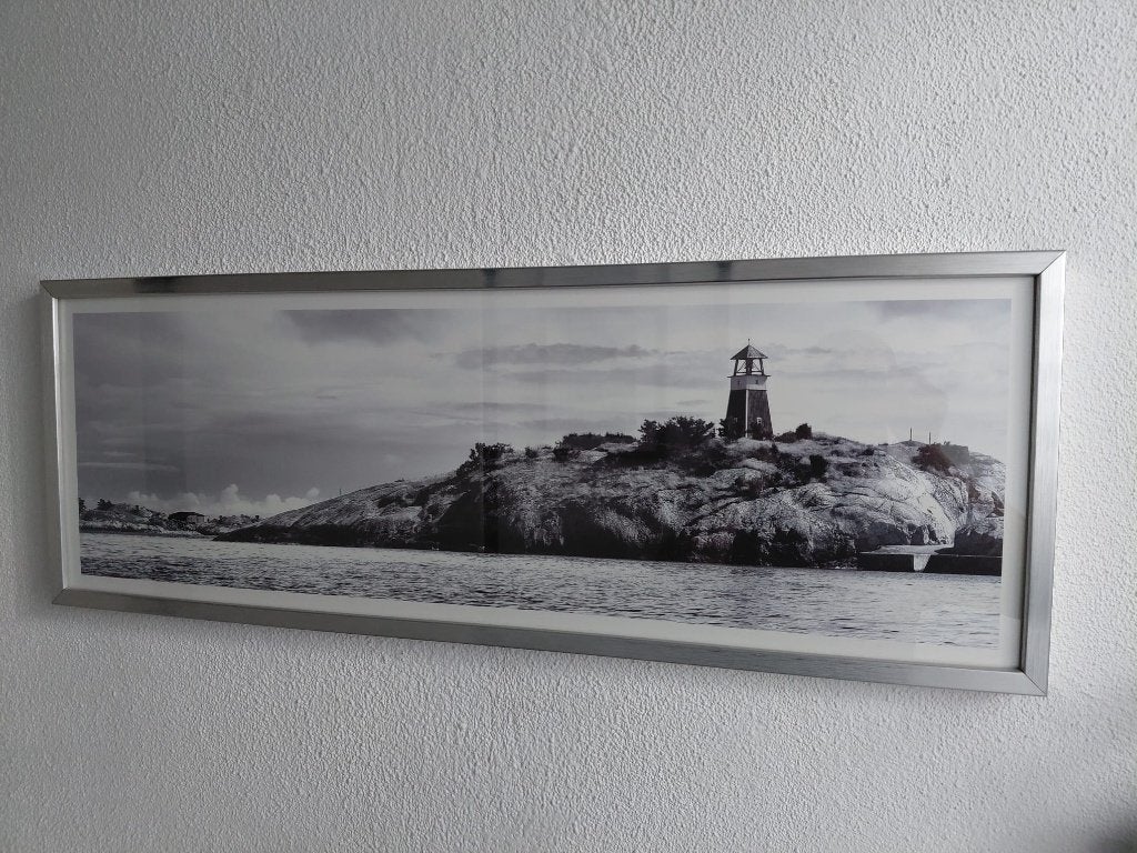Vuurtoren op rots foto in lijst, Ophalen of Verzenden, Zo goed als nieuw, 75 tot 100 cm, Foto of Poster