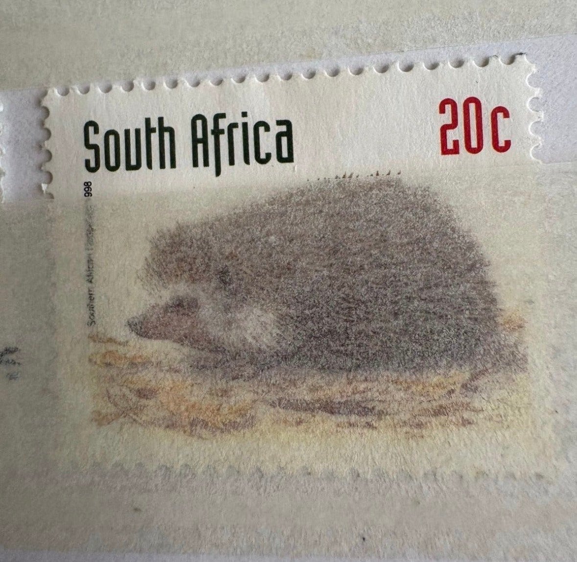 Zuid-Afrika 20c postzegel met egel, Ophalen of Verzenden, Gestempeld