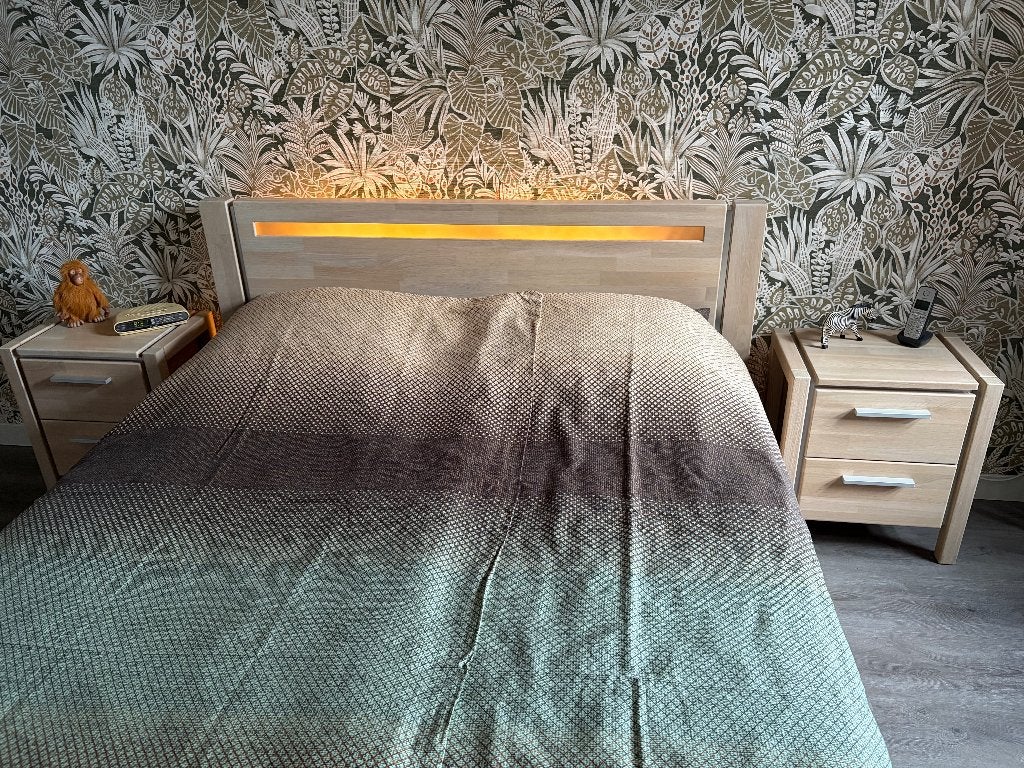 Massief naturel eiken ledikant, Ophalen, Overige kleuren, Tweepersoons, Tijdloos