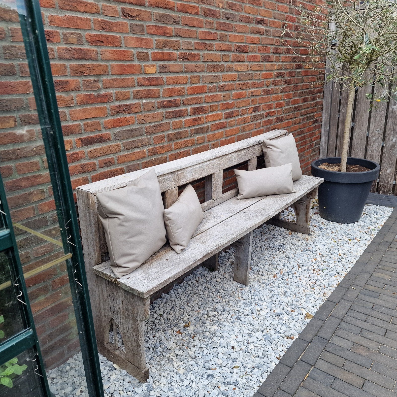 Hardhouten Tuinbank 197 cm met 4 Kussens, Tuin en Terras, Ophalen, Gebruikt, Hout