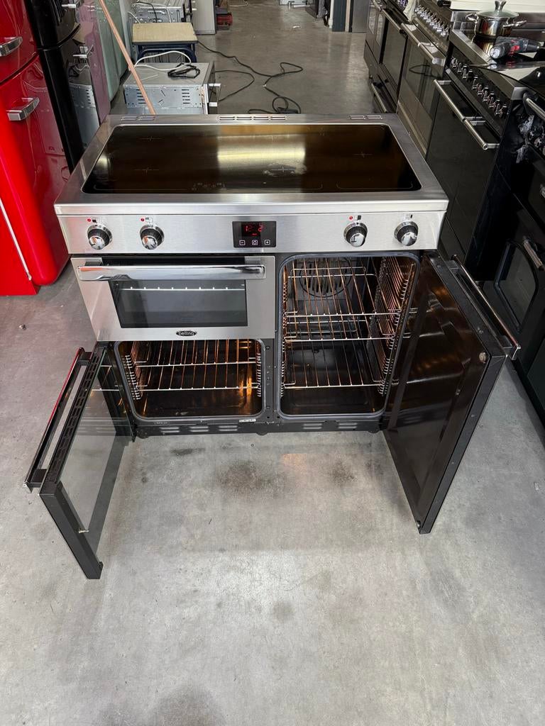 Belling Inductie Fornuis met Dubbele Oven - RVS, Gebruikt, 60 cm of meer, Grill, Inductie