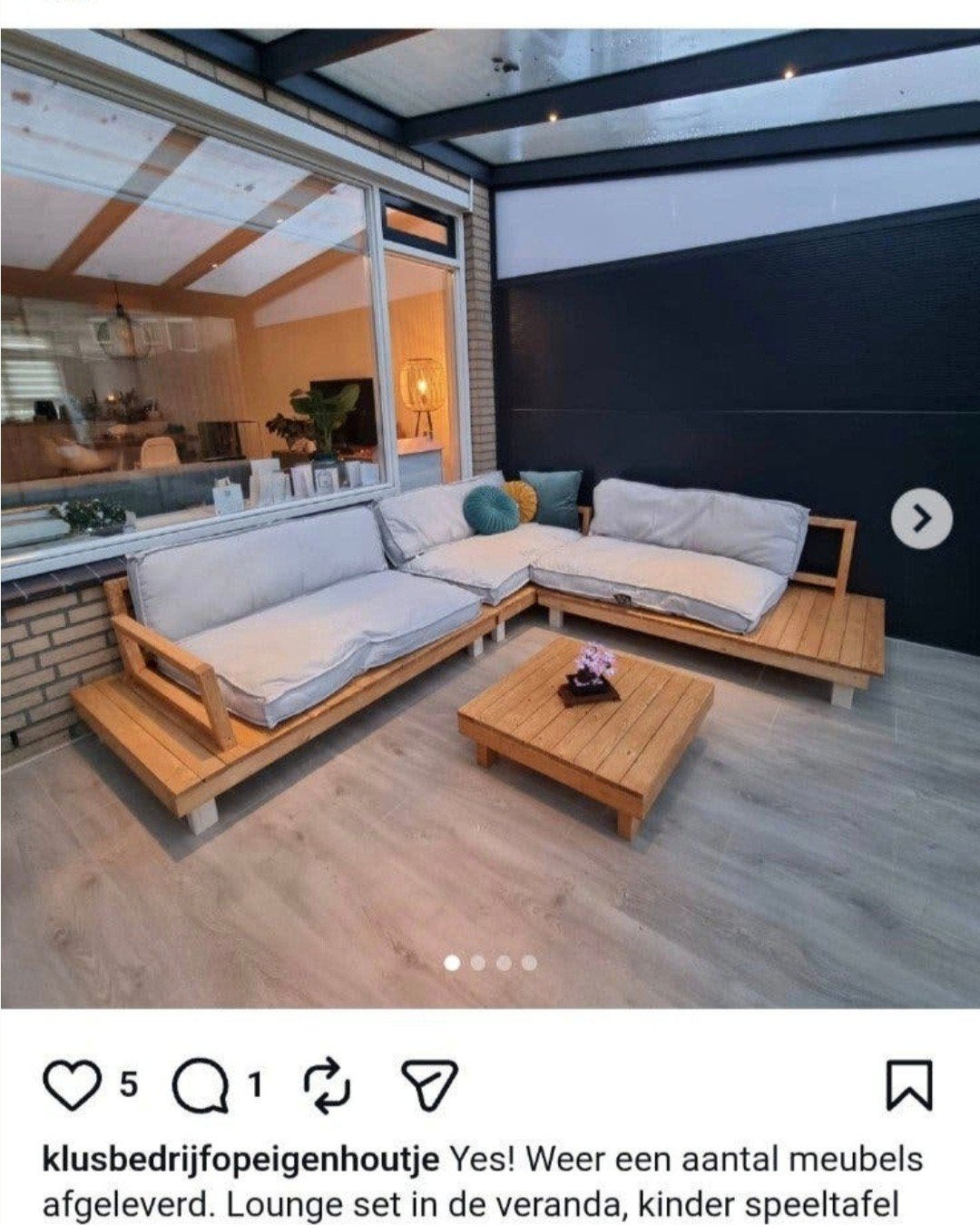 Gratis hout houten Loungeset met kussens, gratis ophalen ma, Ophalen, 4 zitplaatsen, Gebruikt, Bank