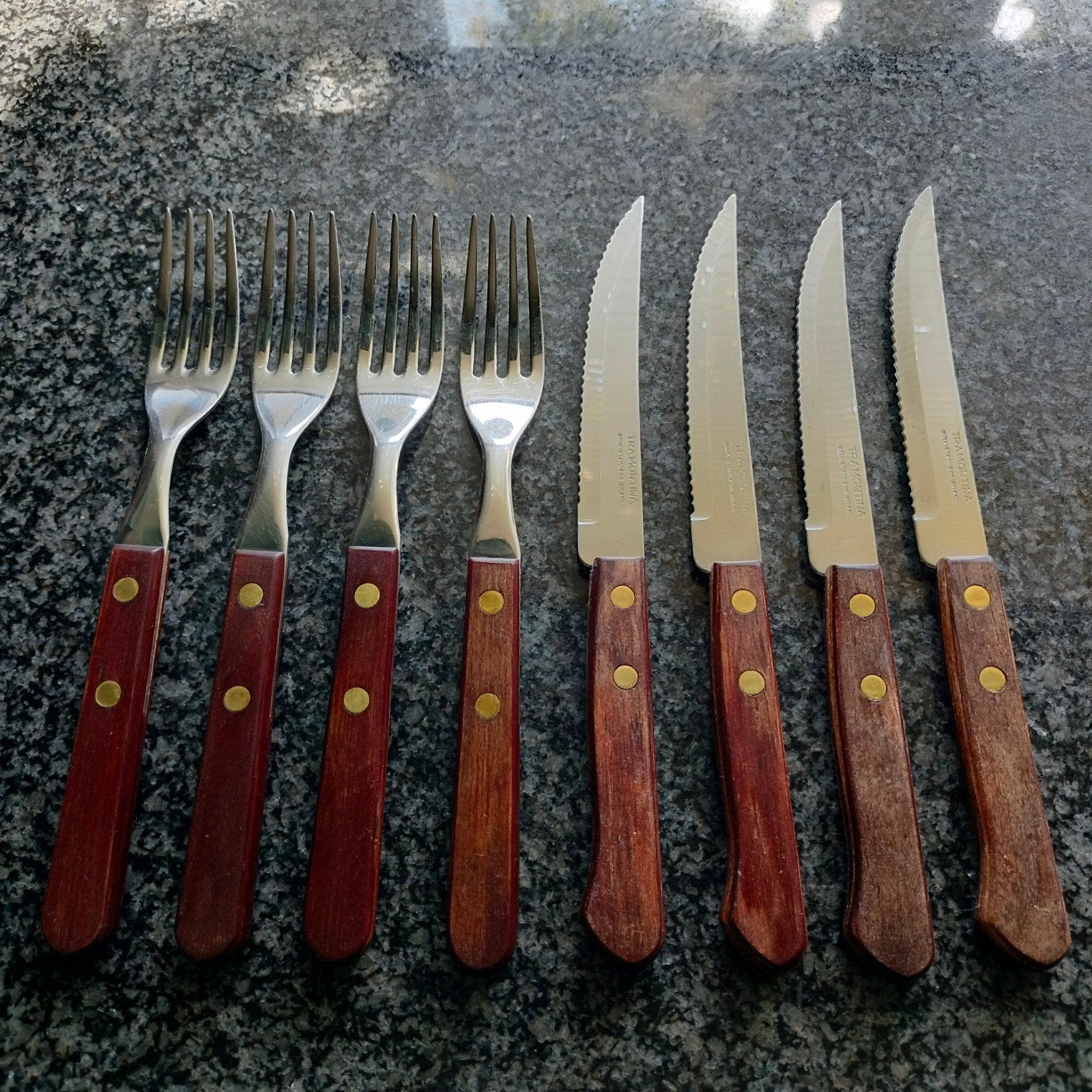 Tramontina Churrasco Jumbo Steakbestek - 8-delig, Ophalen of Verzenden, Zo goed als nieuw, Rvs of Chroom