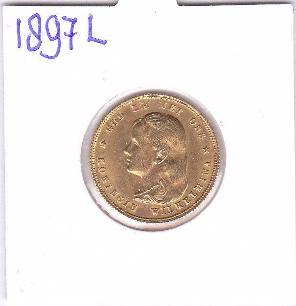 Mooi gouden tientje 1897 met losse parels voor 749 euro, Koningin Wilhelmina, Losse munt, 10 gulden, Goud