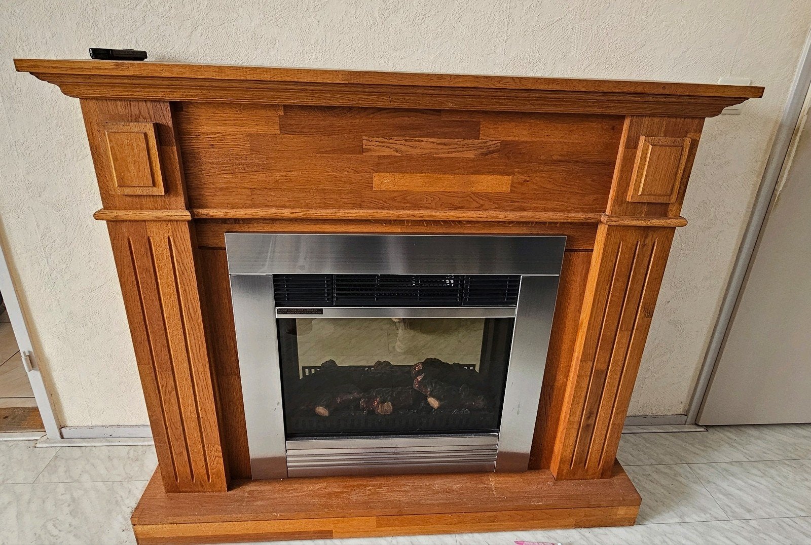 Houten schouw met elektrische haard, Huis en Inrichting, Haarden, Ophalen, Gebruikt, Vrijstaande haard, Elektrische haard
