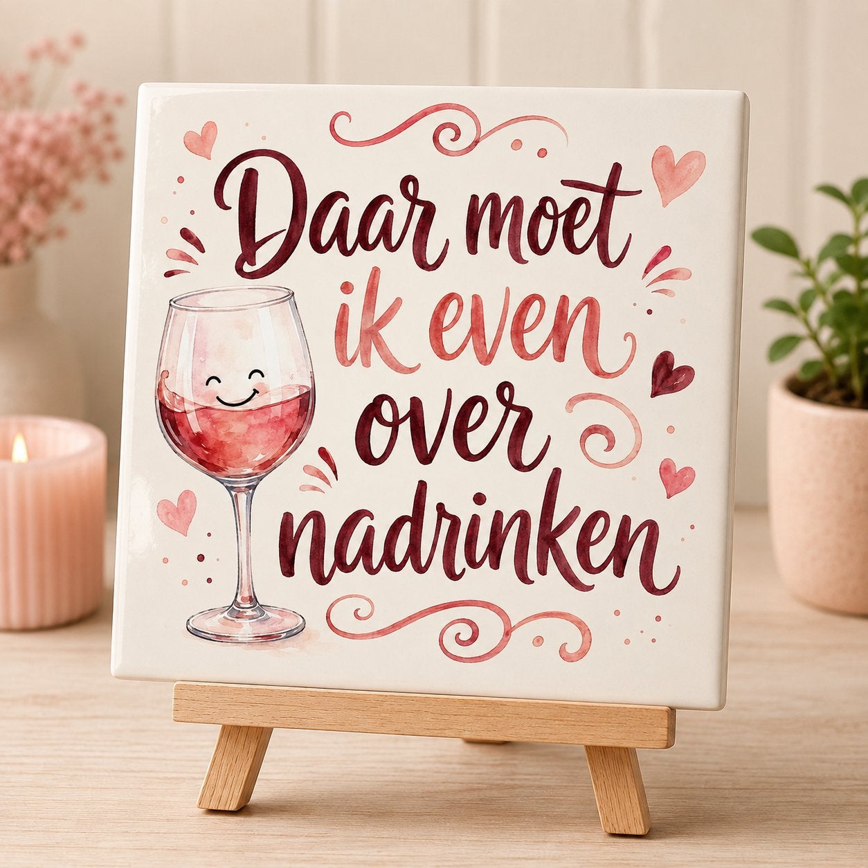 Decoratief Tegeltje met Wijn Tekst - Cadeau, Inclusief standaard, Verzenden, Nieuw, 11 cm