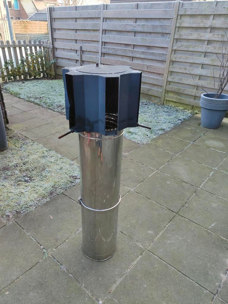 Dubbelwandige RVS Openhaard Pijp 25 cmdiameter met Kap, Ophalen of Verzenden, Gebruikt, Vrijstaande haard, Overige soorten