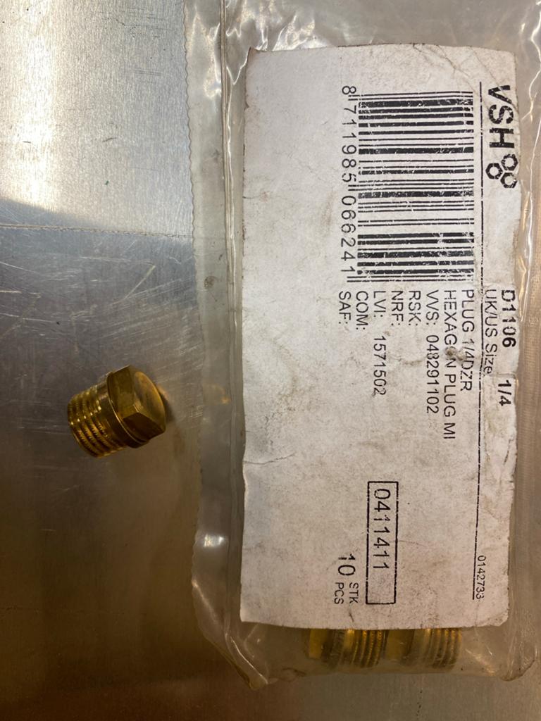 VSH Hexagon Plug MI 1/4" - Messing Pluggen, Doe-het-zelf en Verbouw, Metalen, Ophalen, Nieuw, Koper of Messing