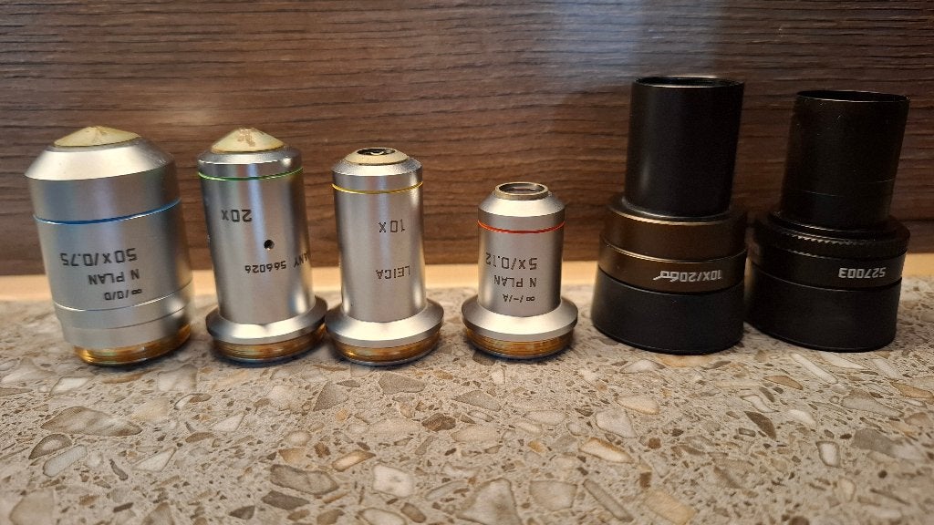 Leica microscoop objectieven en oculairen, Audio, Tv en Foto, Optische apparatuur | Microscopen, Ophalen of Verzenden, Gebruikt