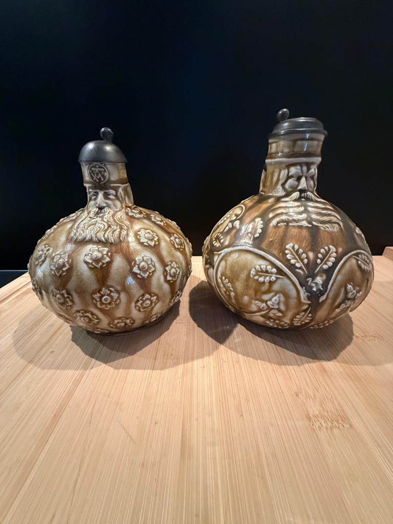 Set baardmankruiken met tin deksel, Antiek en Kunst, Antiek | Keramiek en Aardewerk, Ophalen of Verzenden