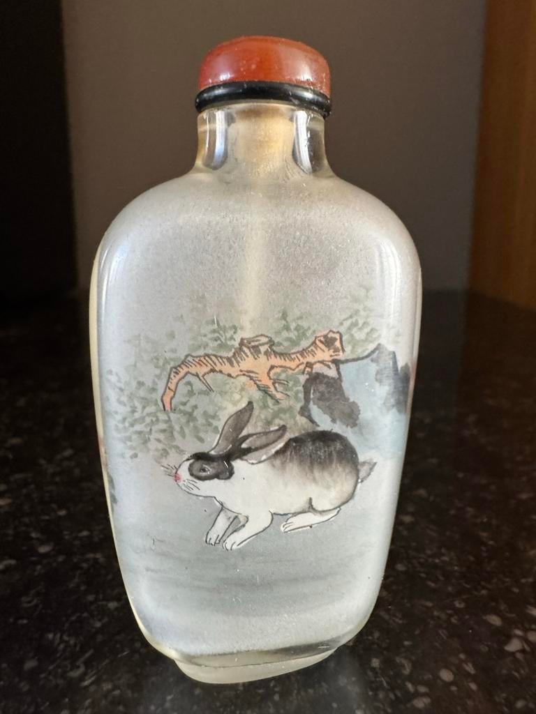 Antieke Chinese Snuff Bottle - Handgeschilderd Glas, Antiek en Kunst, Antiek | Glas en Kristal, Verzenden