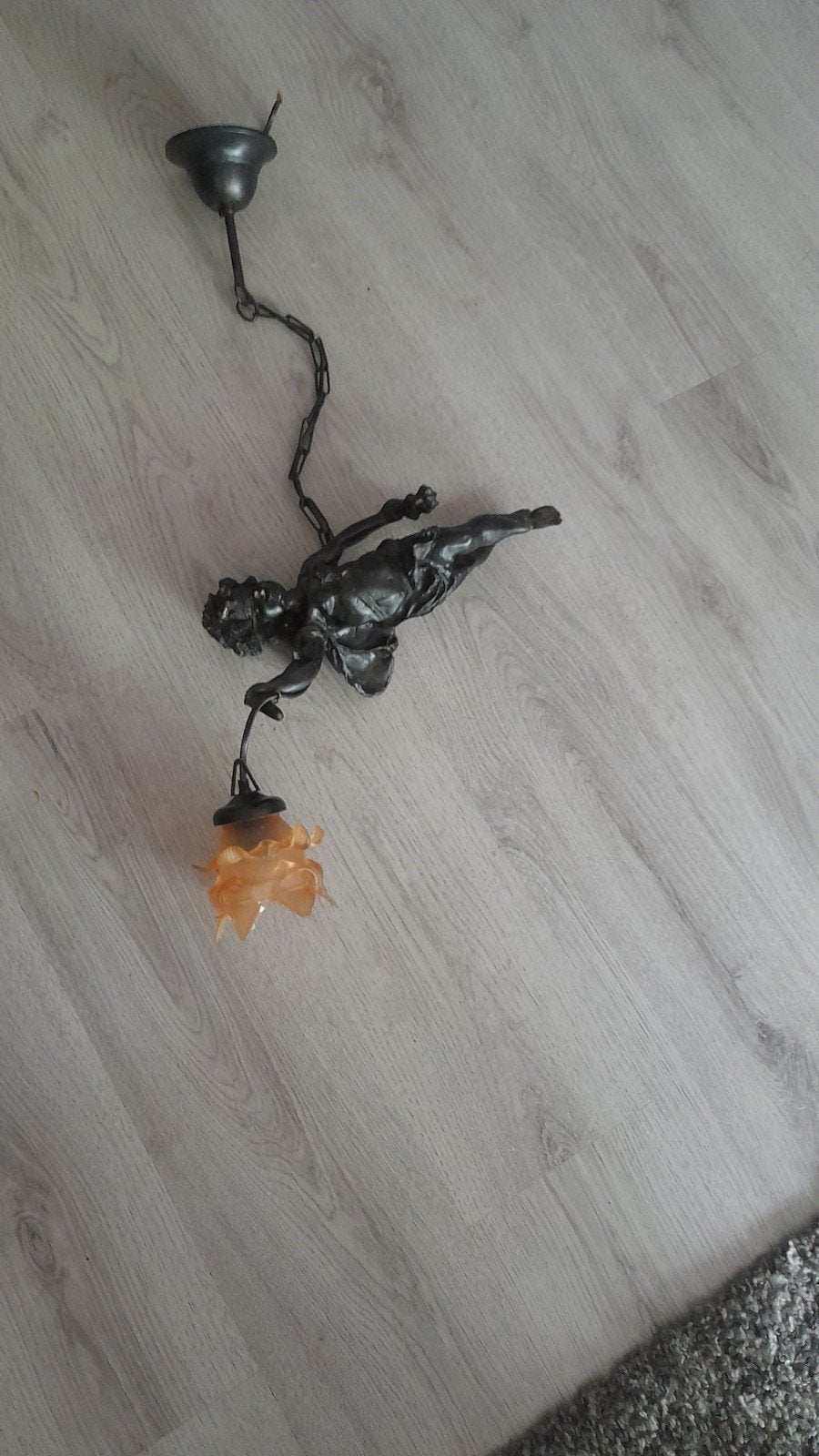 Antieke hanglamp met cherubijn - Unieke verlichting, Ophalen of Verzenden