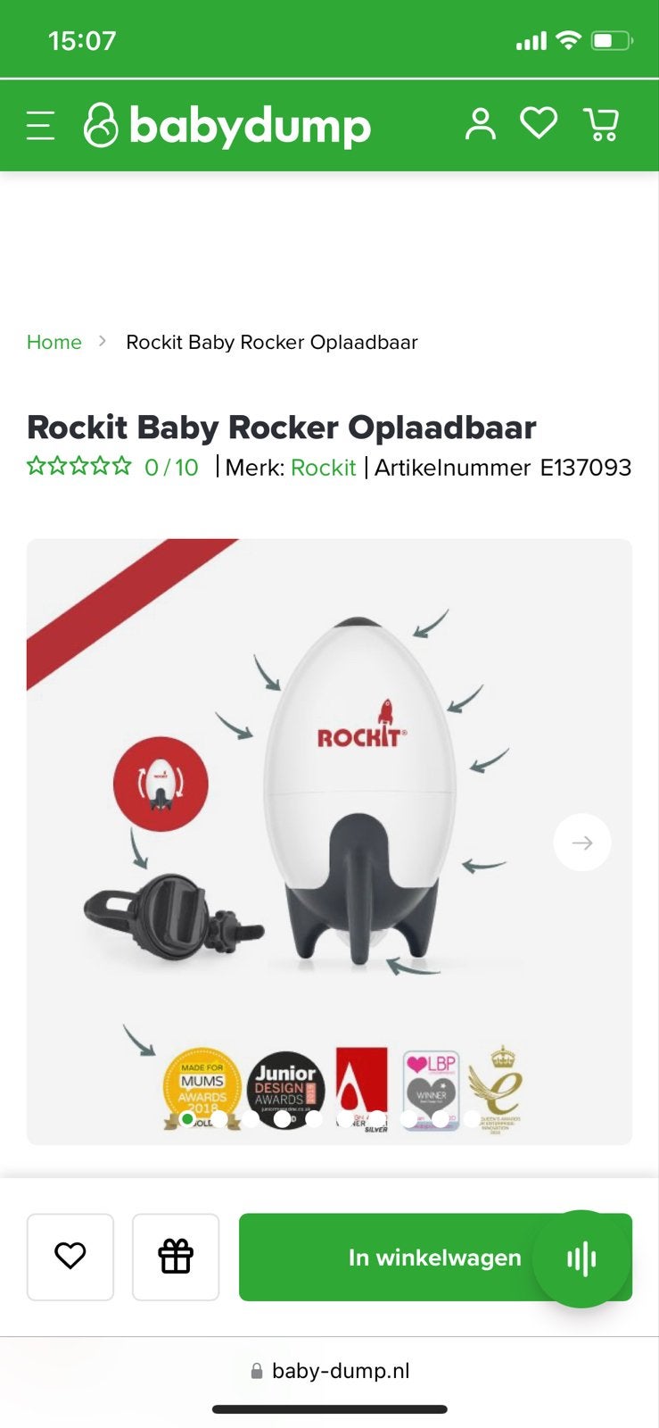 Rockit Baby Rocker Oplaadbaar - Automatische Wieg Schudder, Ophalen, Zo goed als nieuw