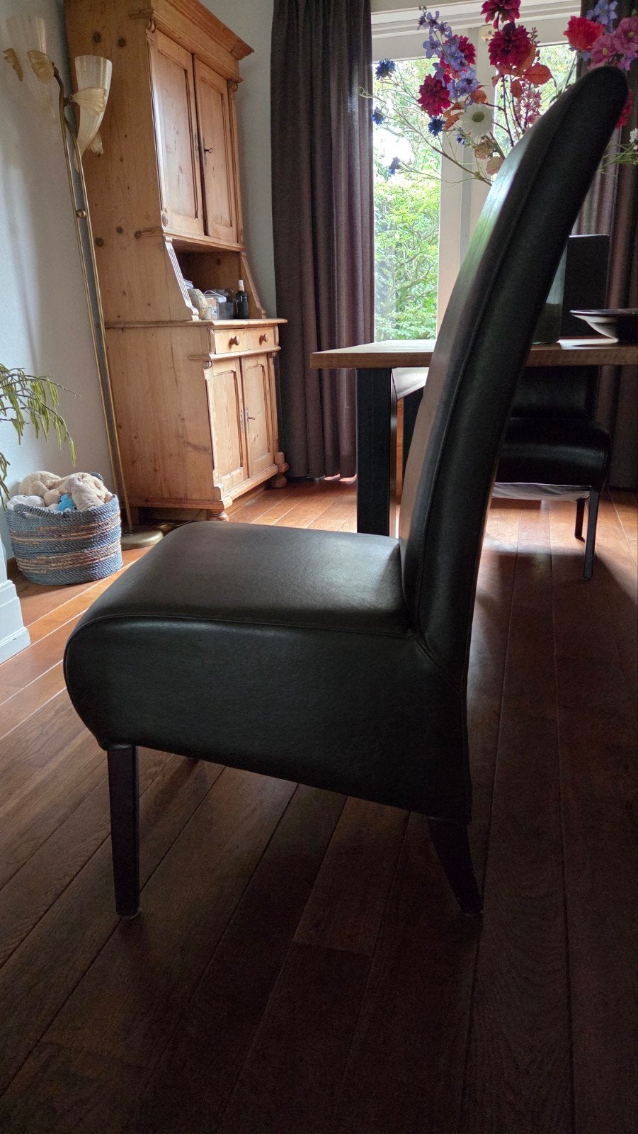 4 leren stoelen, gratis afhalen, Ophalen, Gebruikt, 50 tot 75 cm, Leer