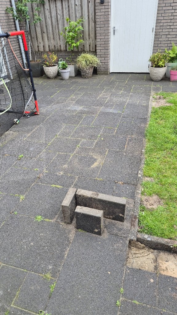 GRATIS +/- 75m2 wildverband tegels antraciet 6cm dik GRATIS, Ophalen, Gebruikt, 10 m² of meer, Beton
