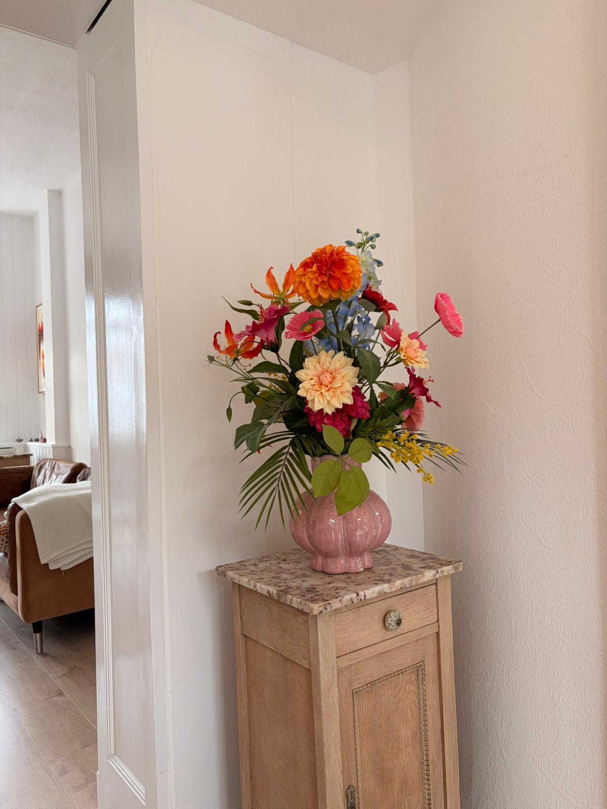 Kleurrijke bos zijdebloemen/kunstbloemen/nepbloemen, Huis en Inrichting, Roze, Kunstbloem, Zijde, Ophalen of Verzenden