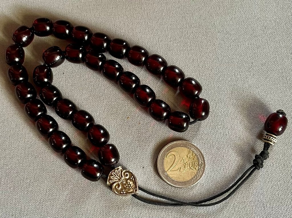 Cherry Amber Tesbih, bakeliet / fenolhars, 40,4 gram totaal, Ophalen of Verzenden, Gebruikt, Rood, Kunststof
