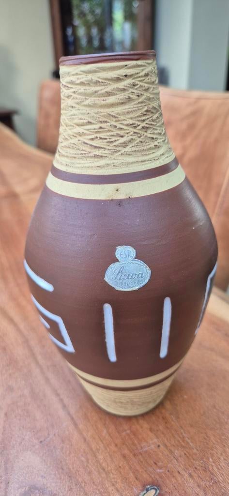 Vintage Jawa West Germany vaas - Bruin/Beige/Wit - 21 cm, Antiek en Kunst, Antiek | Vazen, Ophalen of Verzenden