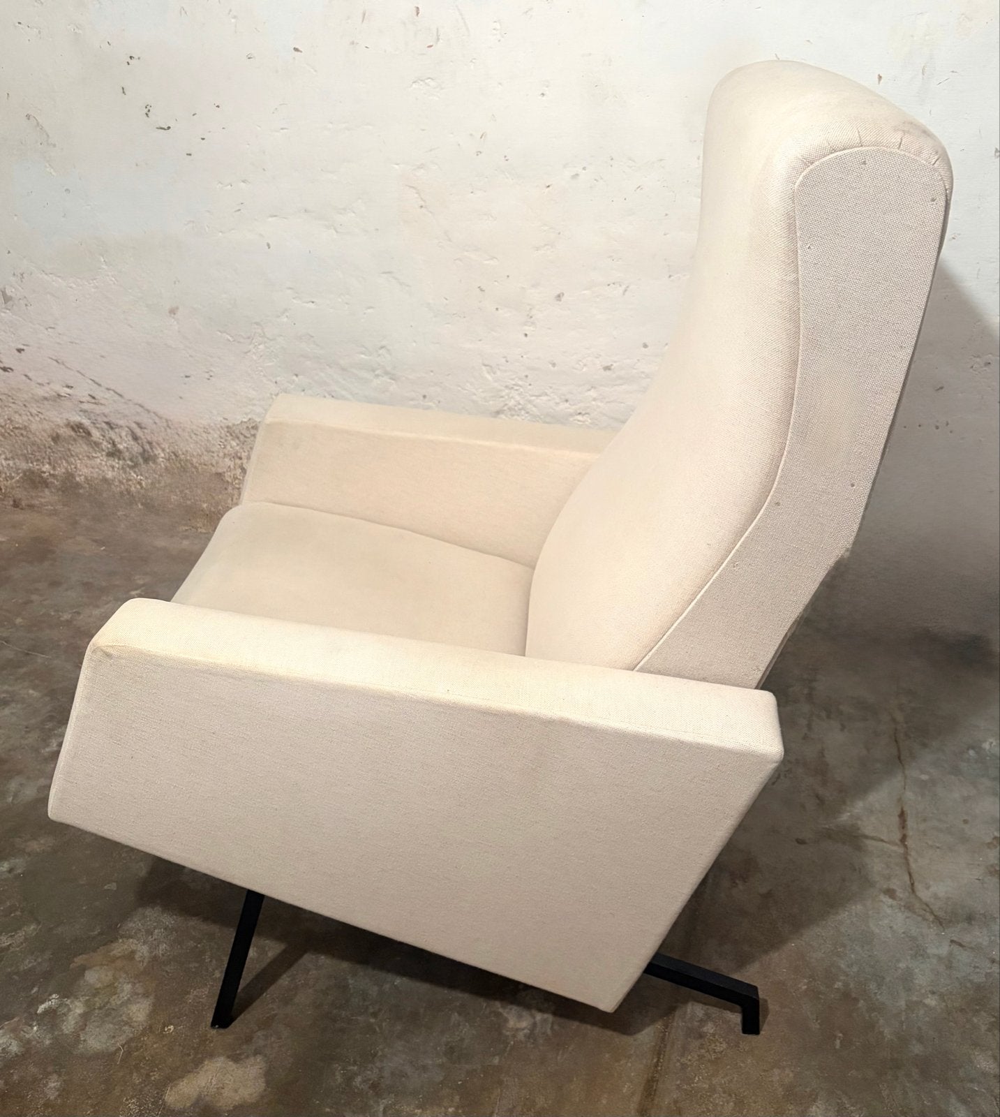 Pierre Guariche Trelax lounge stoel - Crème katoen, Ophalen of Verzenden, Zo goed als nieuw, Stof, 75 tot 100 cm