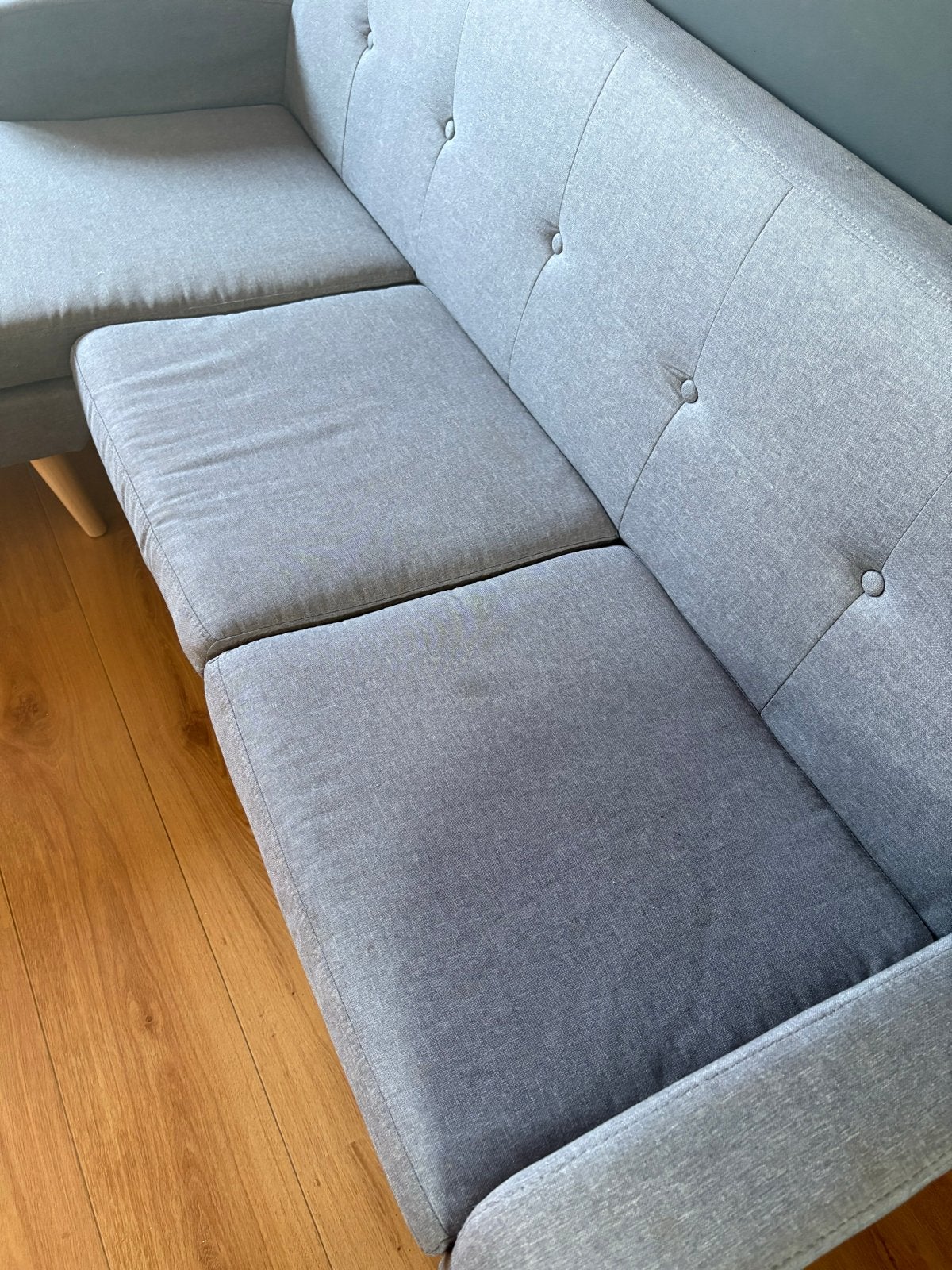 Grijze Hoekbank met Longchair - Comfortabel en Modern, Ophalen, Gebruikt, 125 tot 150 cm, Hoekbank