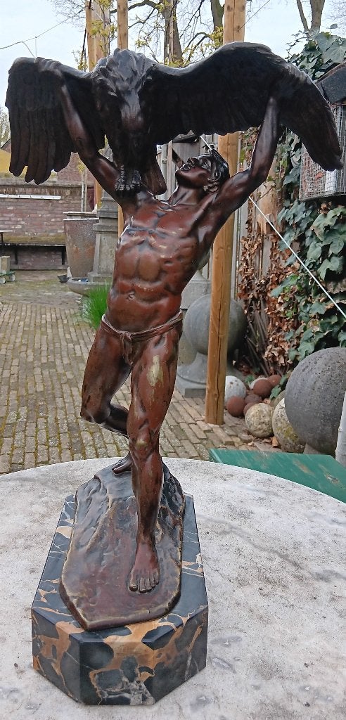 ANtiek bronzen beeld GANYMEDE  van Franz SAUTNER, Antiek en Kunst, Antiek | Koper en Brons, Ophalen of Verzenden, Brons