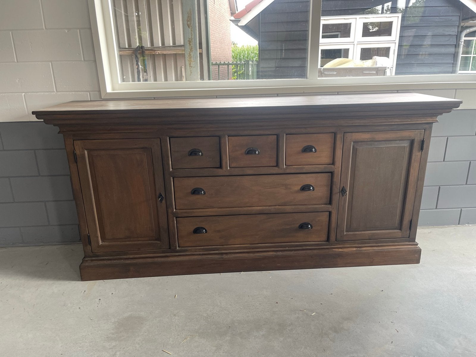 Teakhouten Dressoir - Breed 240cm, Hoog 110cm, Diep 60cm, Ophalen, Gebruikt, Teakhout, 200 cm of meer