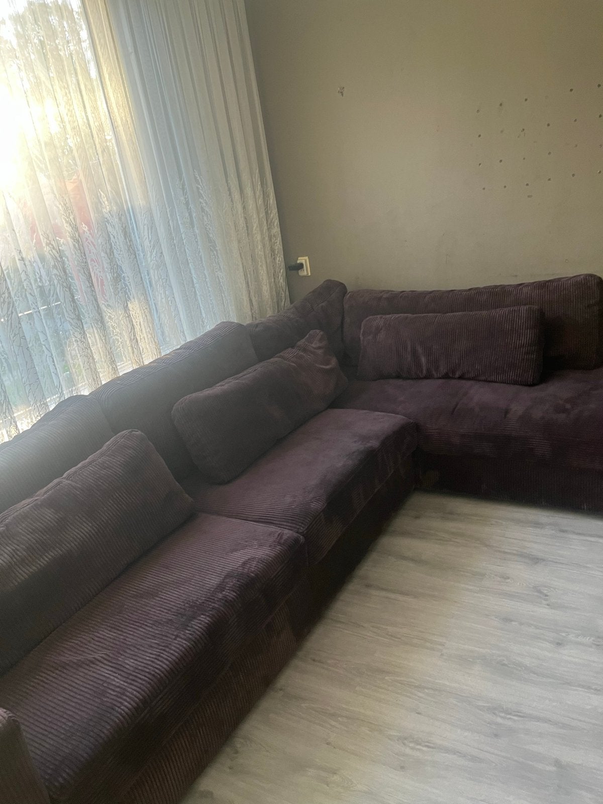 Comfortabele Hoekbank - paarse Ribstof, Ophalen, Gebruikt, 100 tot 125 cm, Hoekbank