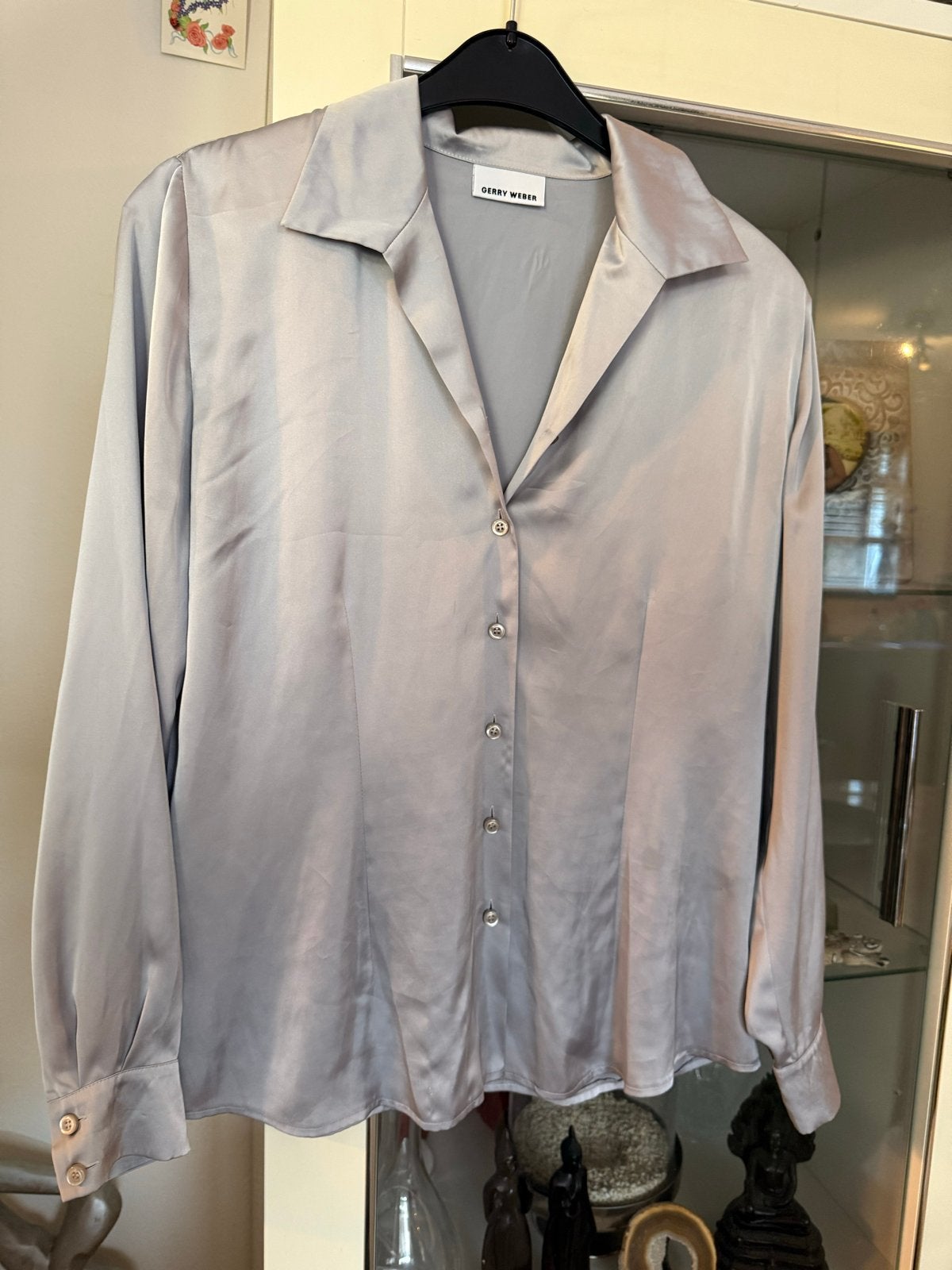 Gerry Weber satijnen blouse - Maat 40, Ophalen of Verzenden, Zo goed als nieuw, Maat 38/40 (M), Grijs