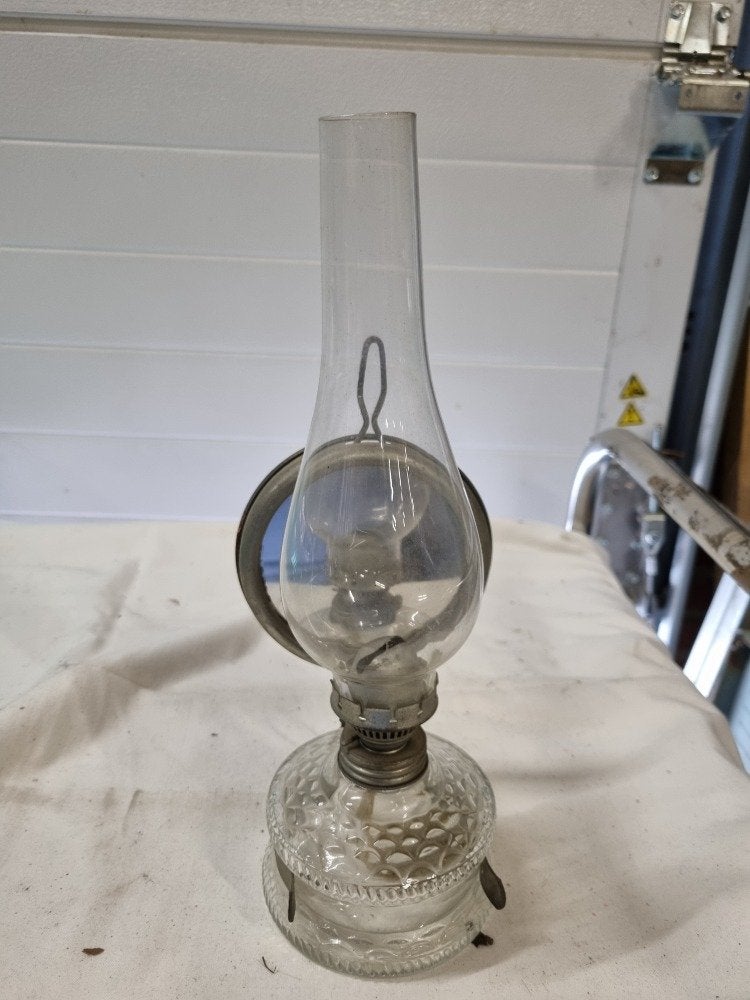 olielamp oud met spiegelscherm van glas, Ophalen of Verzenden, 'T Olde Gre-j, Info@toldegrej.nl, Endepoelstraat 20f Didam