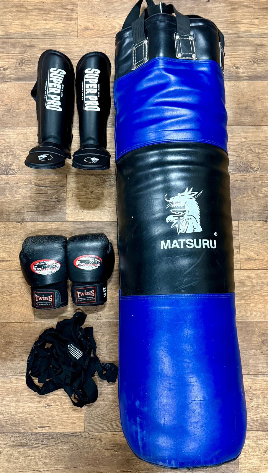 Matsuru kickbox set - Zwart/Blauw 150 cm/70kg+/-, Ophalen, Gebruikt, Bokszak