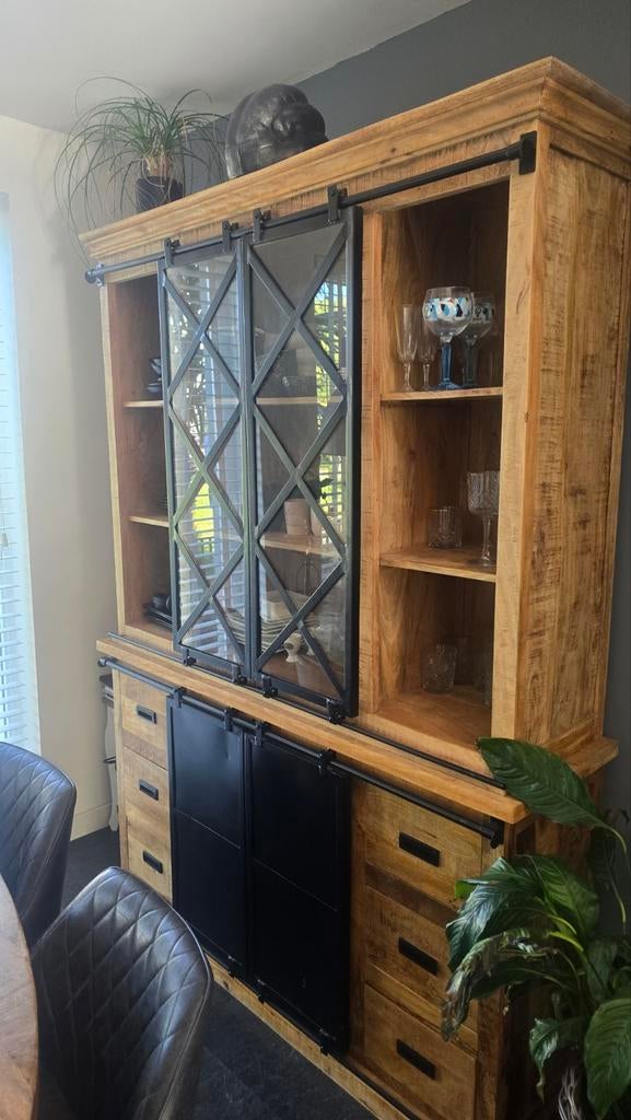 Mangohouten Buffetkast 160 cm bij 220 cm, Met deur(en), 200 cm of meer, 150 tot 200 cm, Industrieel, Modern