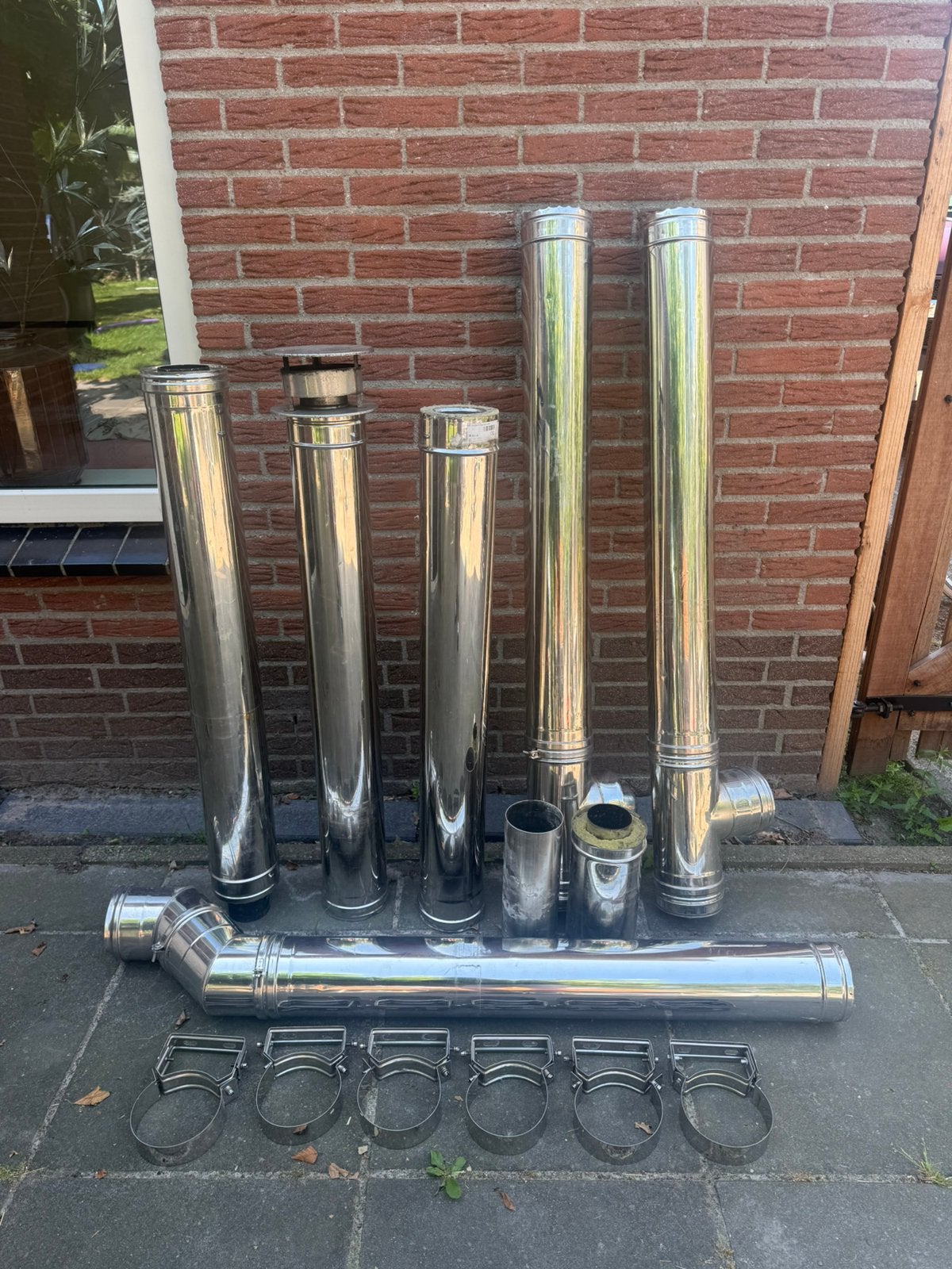 Complete set RVS dubbelwandige pelletkachel pijp rookafvoer, Huis en Inrichting, Kachels, Zo goed als nieuw, Pelletkachel, Hout