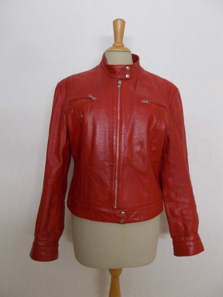 Stoer rood leren kort jasje! M/L, Verzenden, Zo goed als nieuw, Maat 38/40 (M), Rood