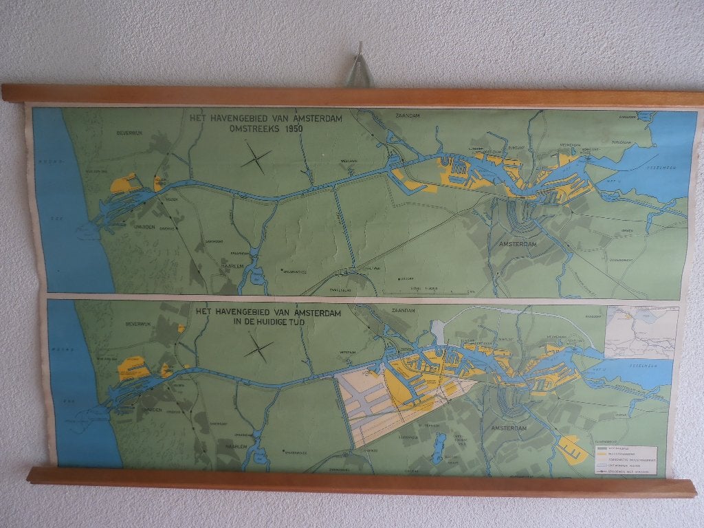Schoolplaat aardrijkskunde/geschiedenis Havens Amsterdam, Antiek en Kunst, Antiek | Schoolplaten, Ophalen, Geschiedenis